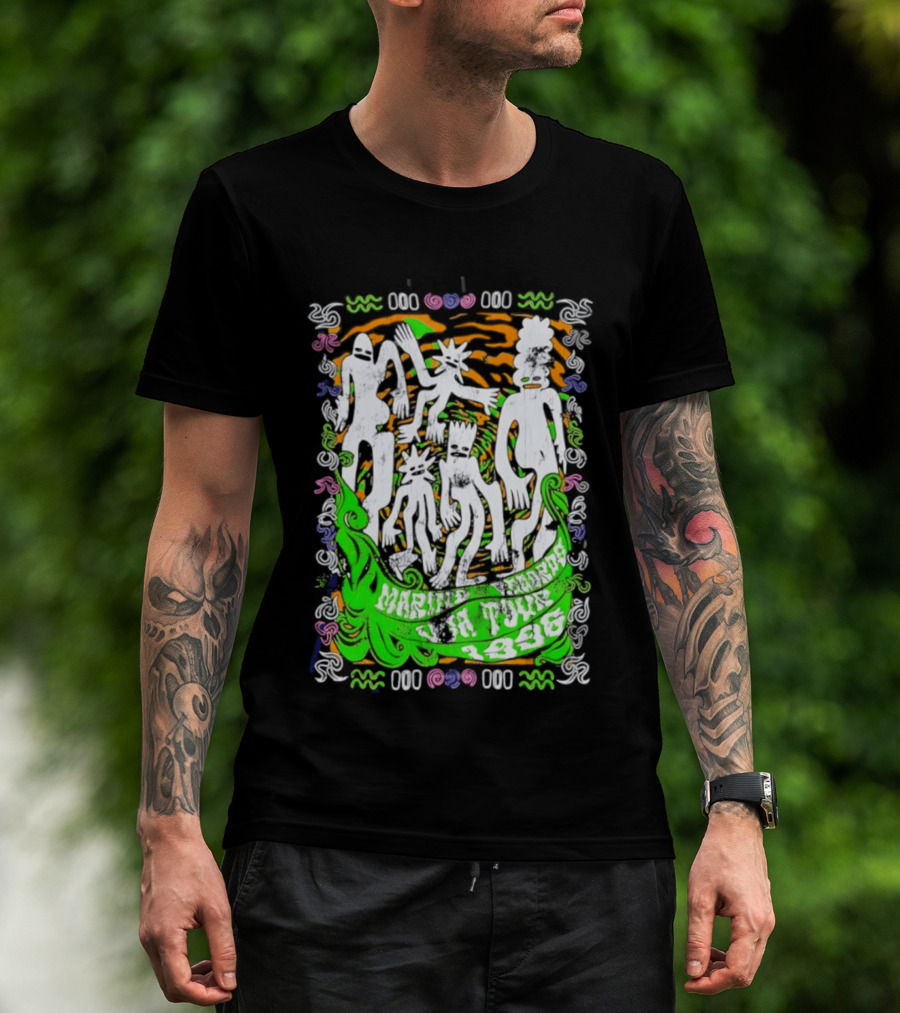 Marine Records 1996 USA Tour Alternative Rock Silhouette Art Psychedelic T-Shirt