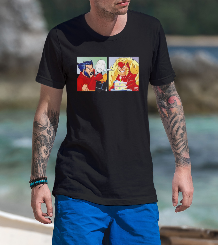 Wolverine And Morph Shouting At Sabretooth Birthday Cake Meme T-Shirt