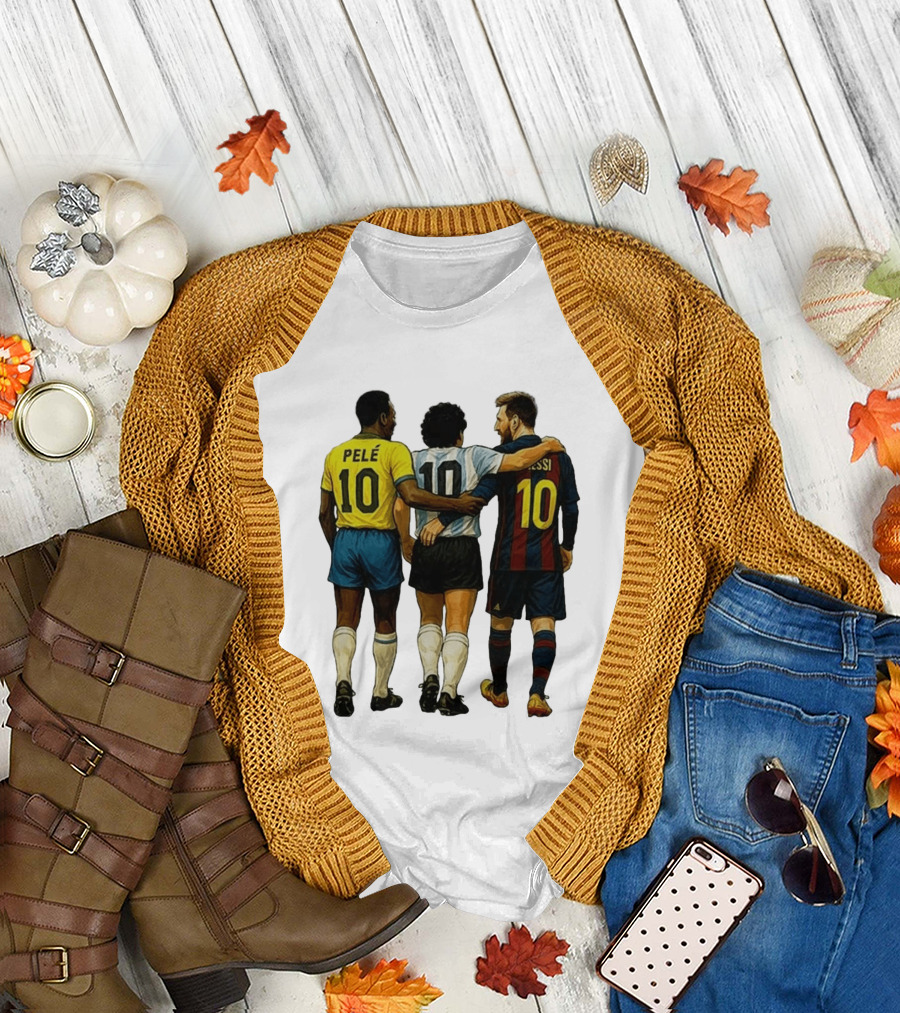Pele Maradona Messi Football Legends Iconic Trio 10 T-Shirt