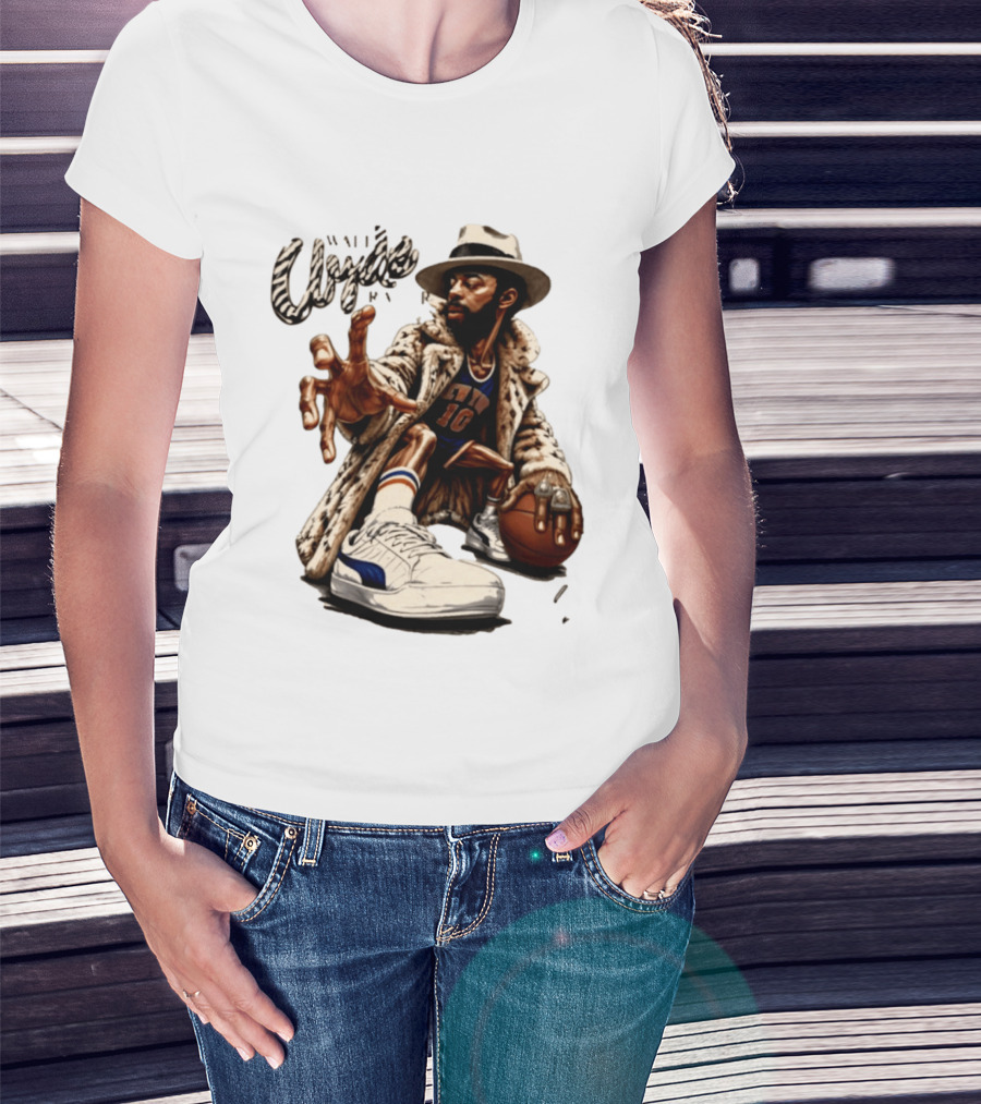 Walt Clyde Stylin' Profilin Throwback Knicks 10 Basketball Sneaker T-Shirt