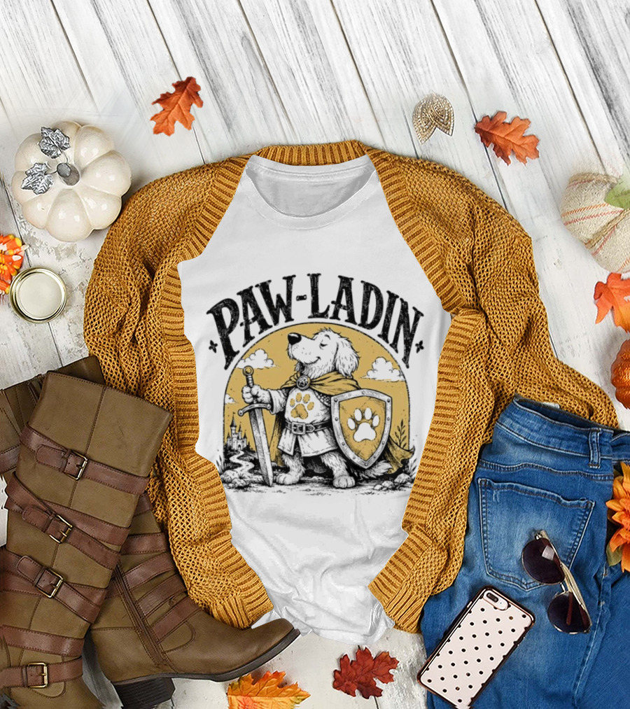 Paw Ladin Knight Dog Sword Shield Fantasy Adventure T-Shirt
