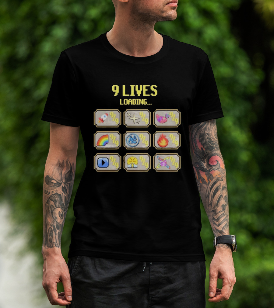 9 Lives Loading Rocket Cat Rainbow Fire Emoji Symbols Cvtscape Alleycvt T-Shirt