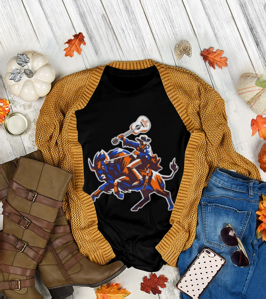 Lacrosse Go Buffalo Cowboy Riding Guitar Wielding Bull T-Shirt