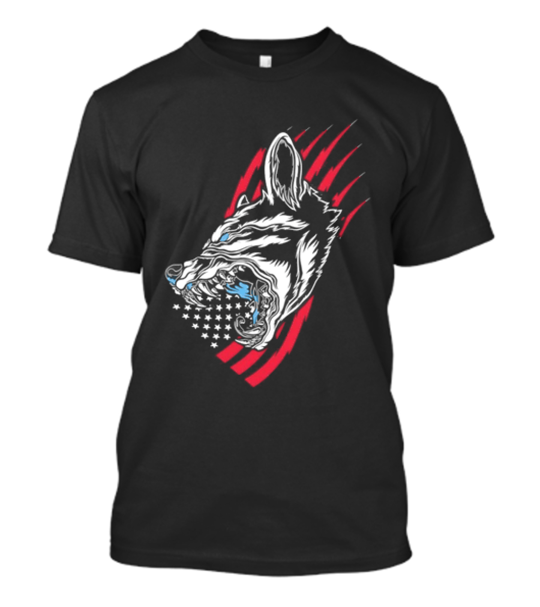 Wolf Snarling With Stars And Stripes American Flag T-Shirt