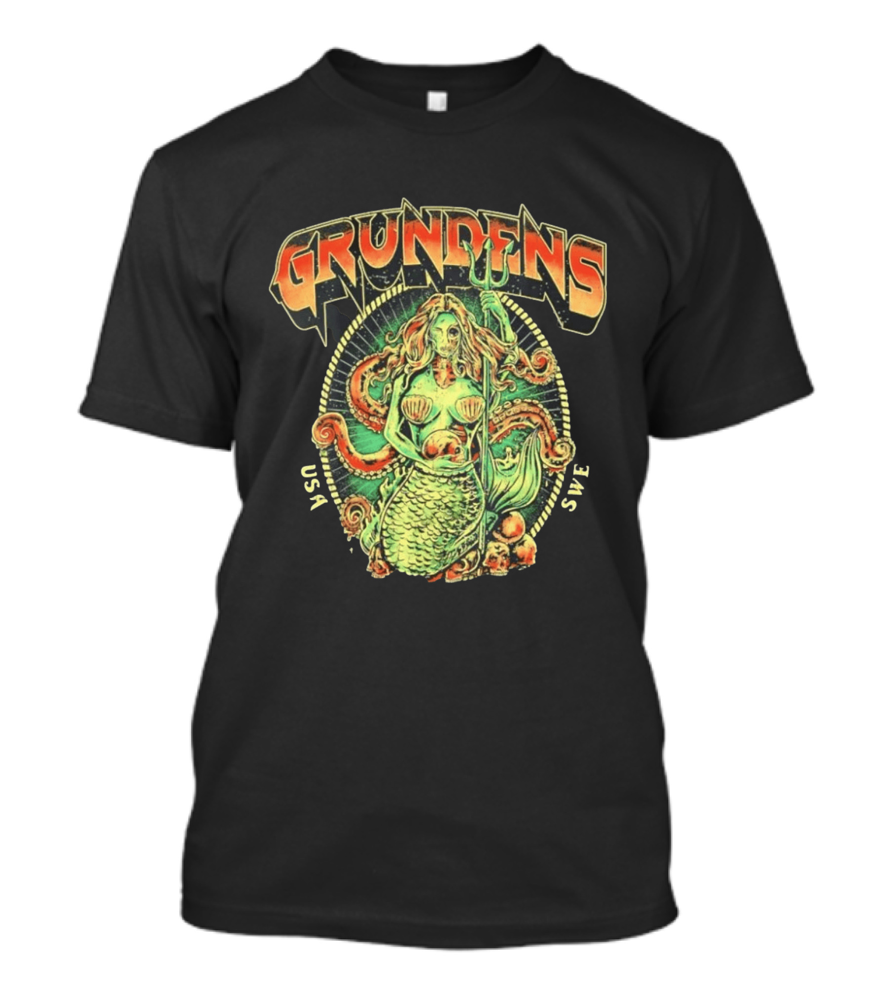 Grundens Undead Mermaid Holding Skull USA SWE Since 1926 T-Shirt