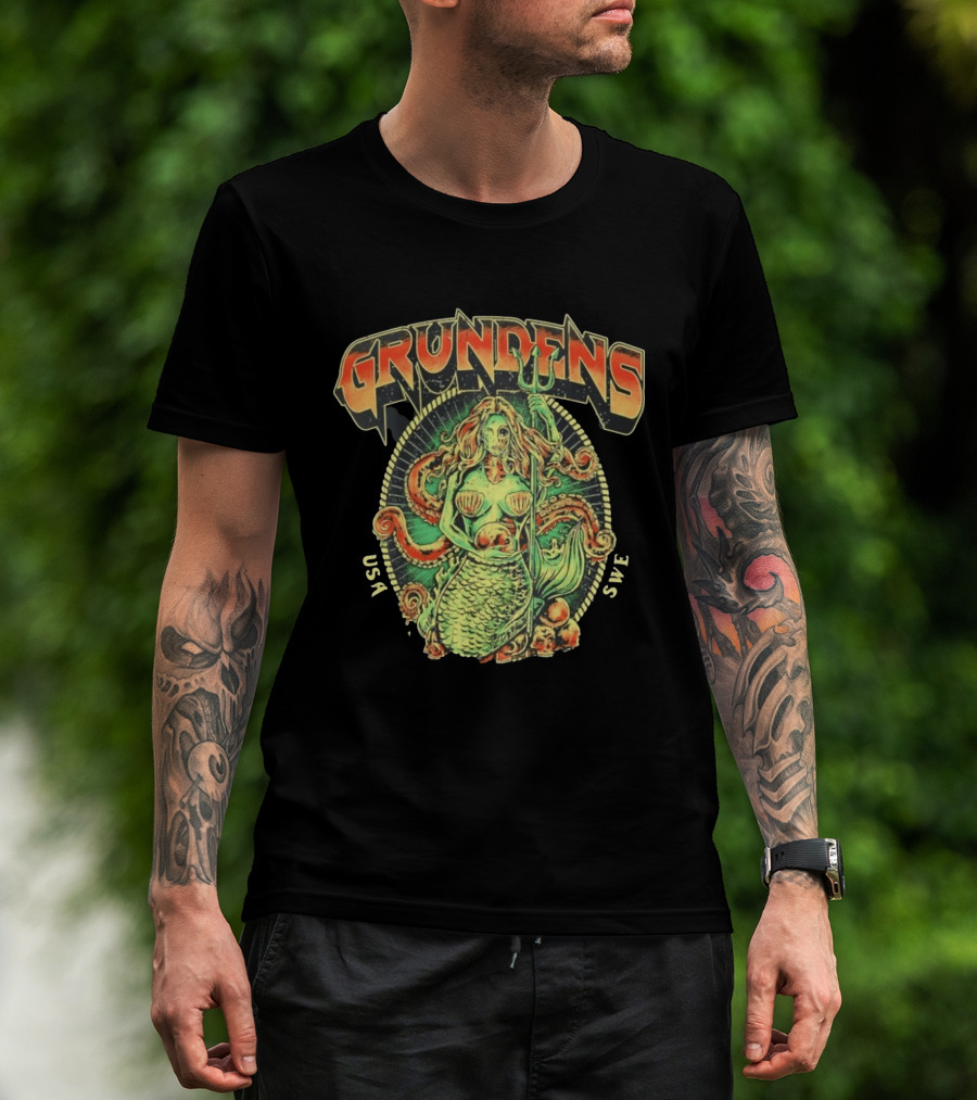 Grundens Undead Mermaid Holding Skull USA SWE Since 1926 T-Shirt