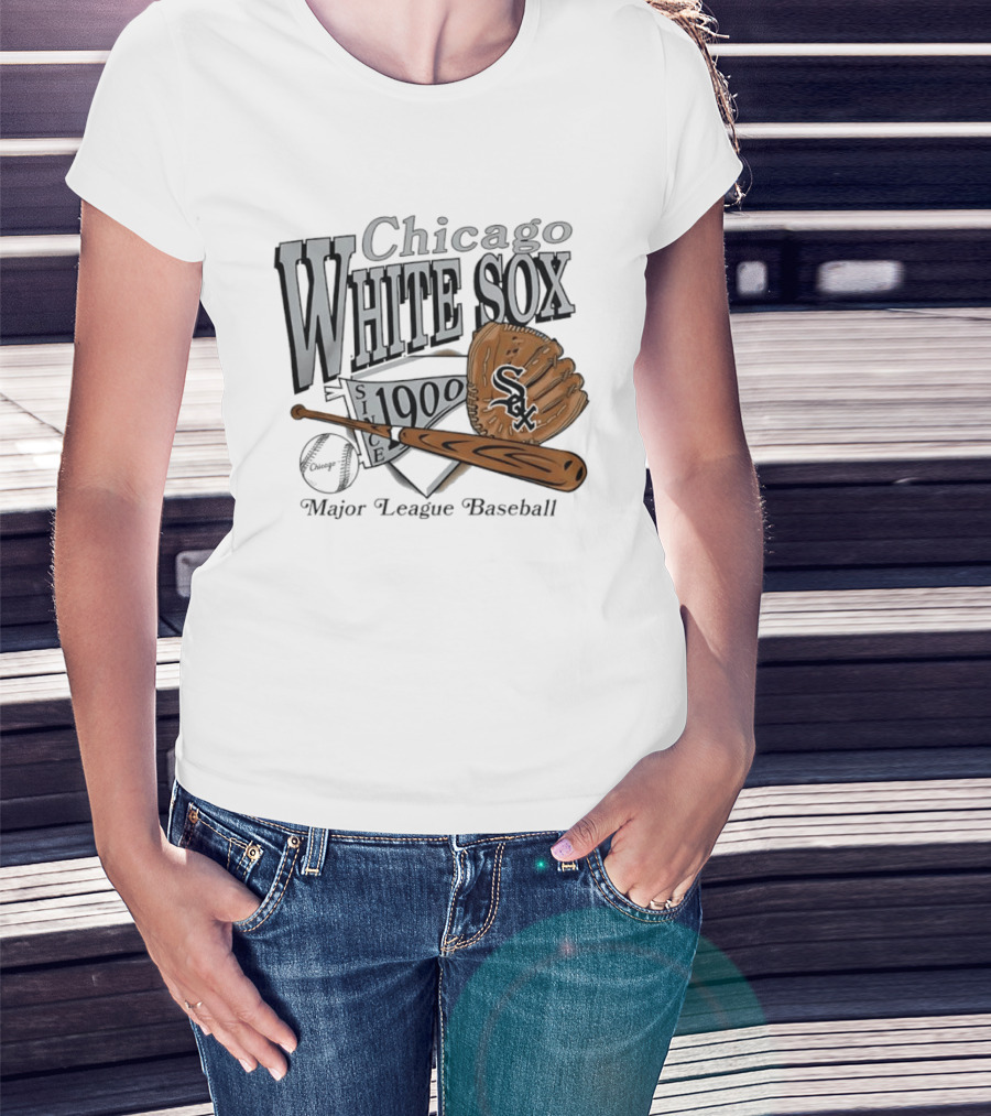 Chicago White Sox Since 1900 Major League Baseball Vintage Style Glove And Bat T-Shirt