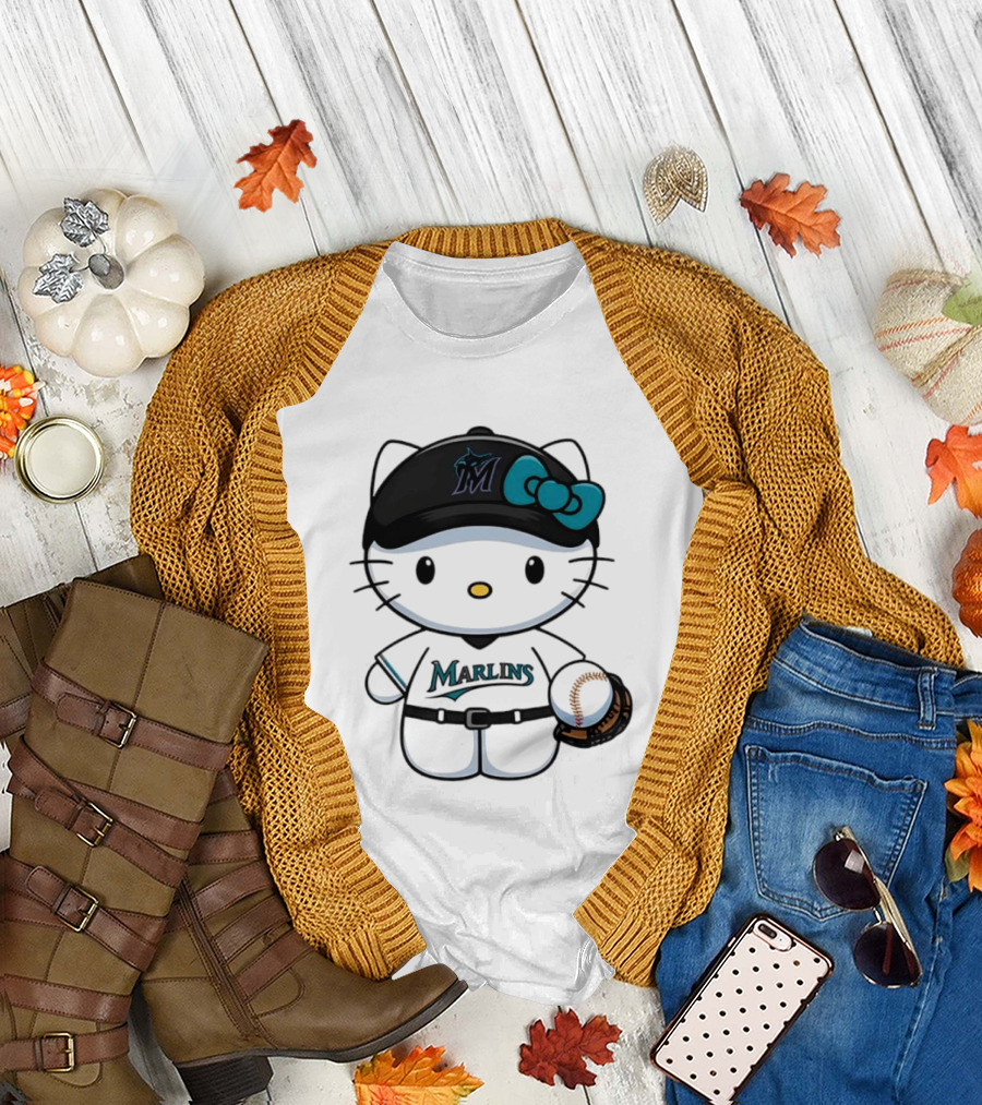 Hello Kitty Miami Marlins MLB Baseball Fan Merchandise T-Shirt