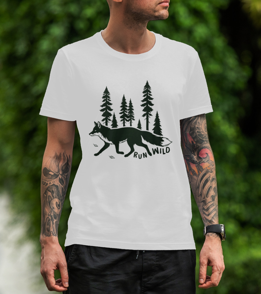 Run Wild Audubon 2026 Fundraiser Fox And Pine Trees T-Shirt