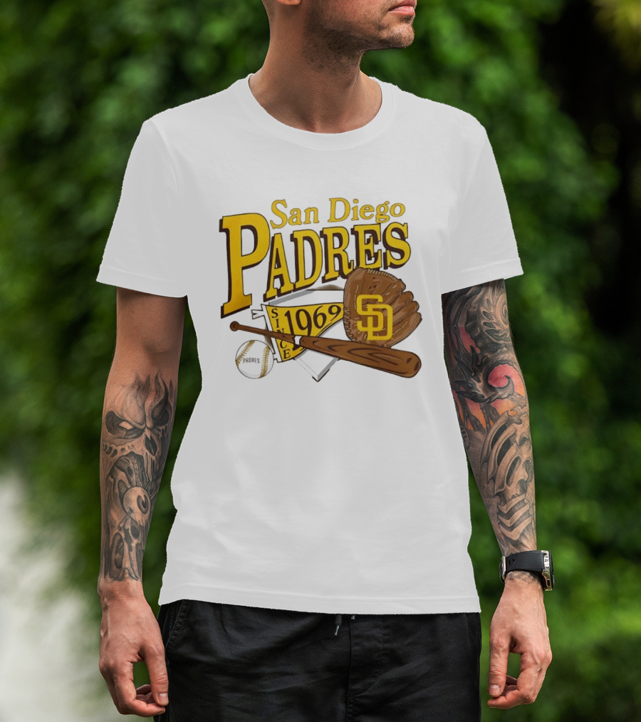 San Diego Padres Baseball Glove Bat Ball Since 1969 T-Shirt