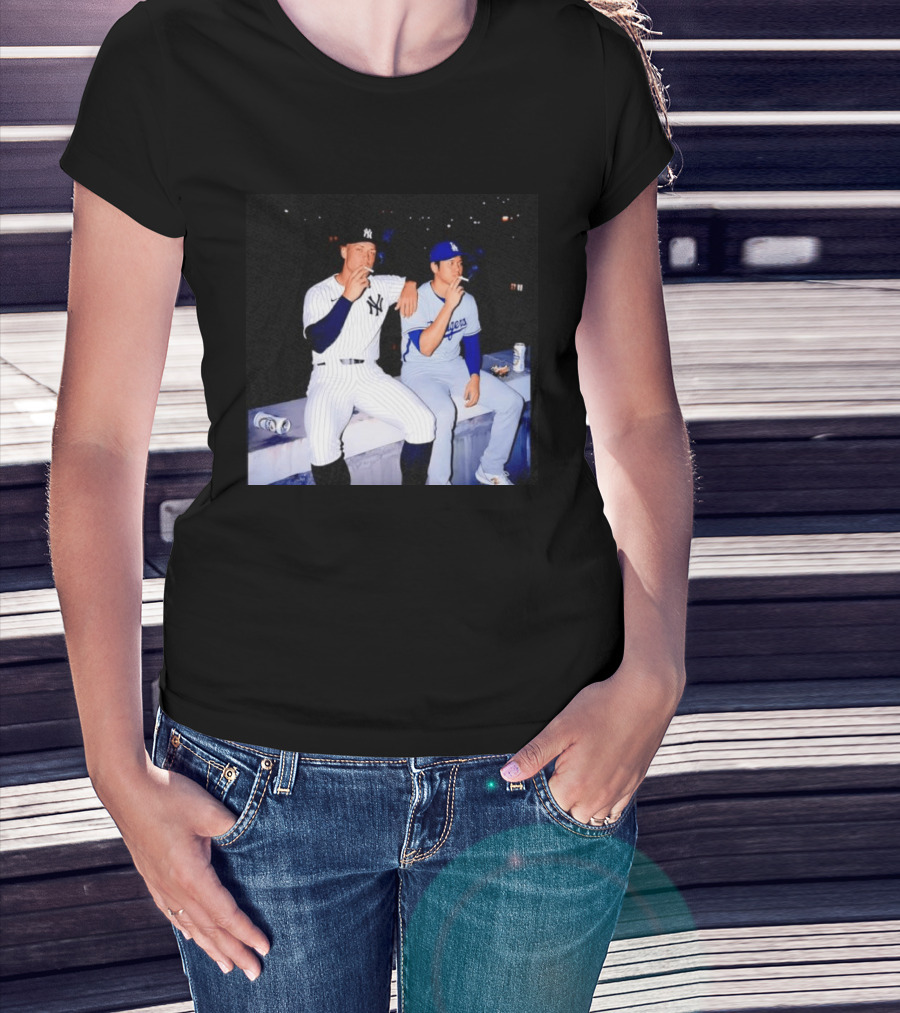 Aaron Judge New York Yankees Shohei Ohtani Los Angeles Dodgers MLB Smoking Scene T-Shirt