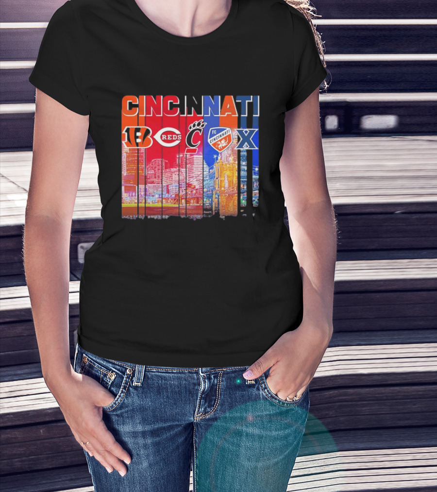 Cincinnati Bengals Reds Bearcats FC Xavier Skyline T-Shirt