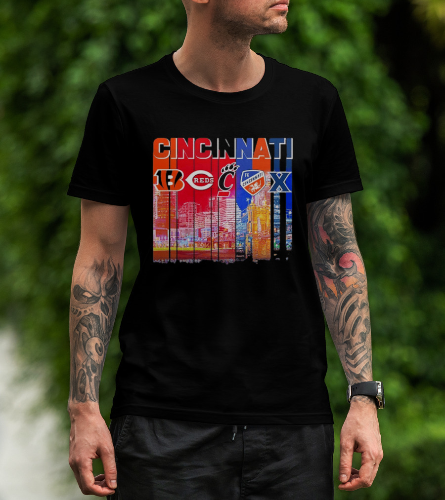 Cincinnati Bengals Reds Bearcats FC Xavier Skyline T-Shirt