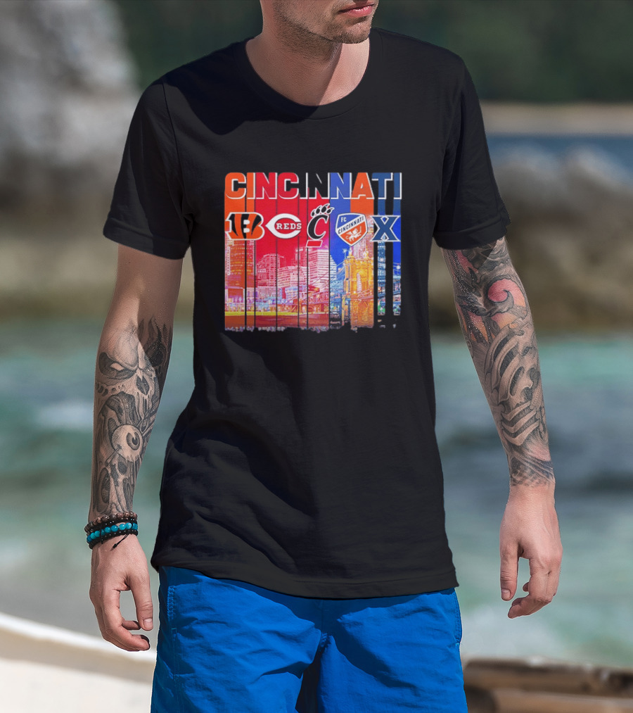 Cincinnati Bengals Reds Bearcats FC Xavier Skyline T-Shirt