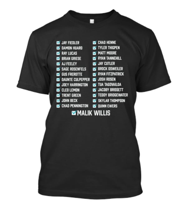 Know Your History Dolphins Starting Quarterbacks Since Marino Checklisted T-Shirt