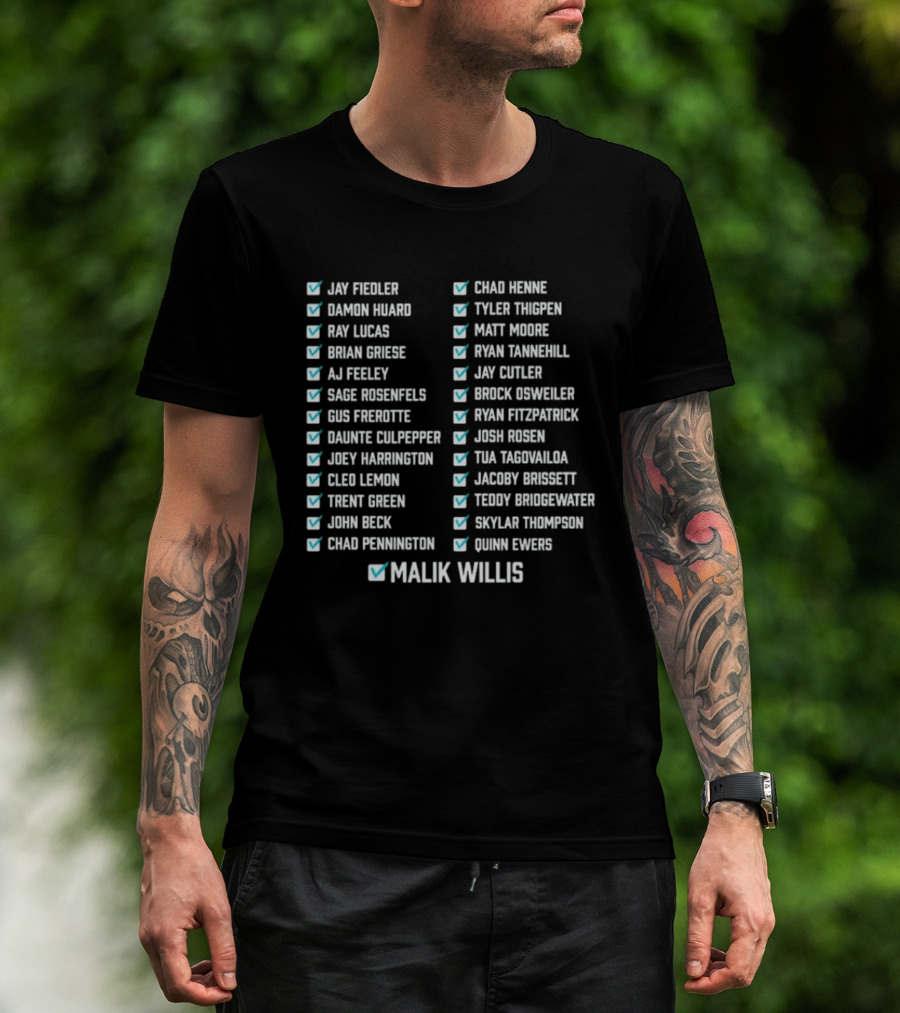 Know Your History Dolphins Starting Quarterbacks Since Marino Checklisted T-Shirt