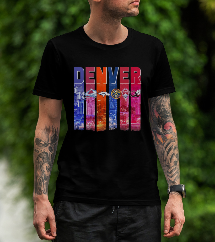 Denver Broncos Nuggets Rockies Avalanche Rapids Pioneers Skyline T-Shirt