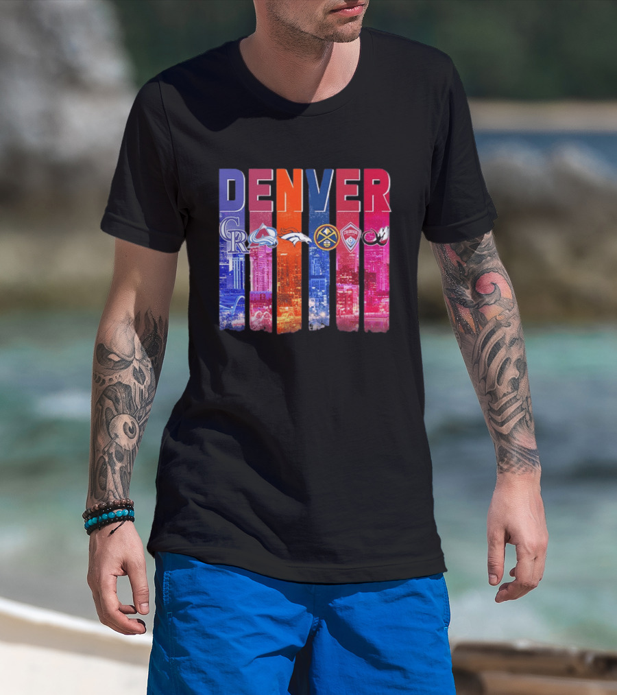 Denver Broncos Nuggets Rockies Avalanche Rapids Pioneers Skyline T-Shirt