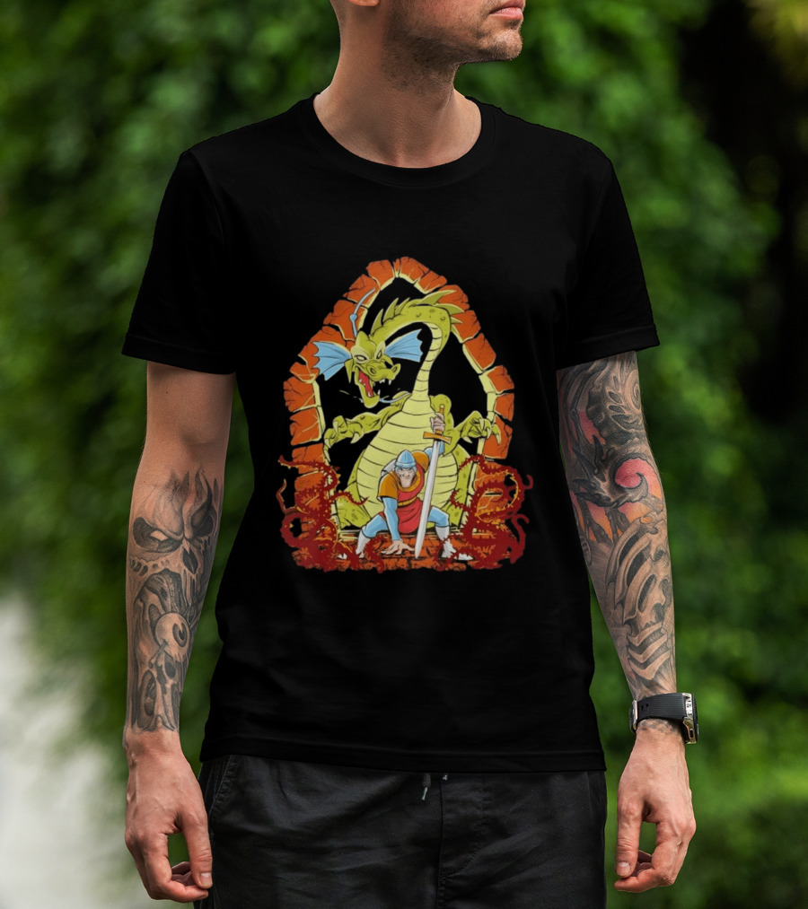 Dragons And Knights Brave Warrior Confronts Fearsome Beast In Epic Battle Scene T-Shirt