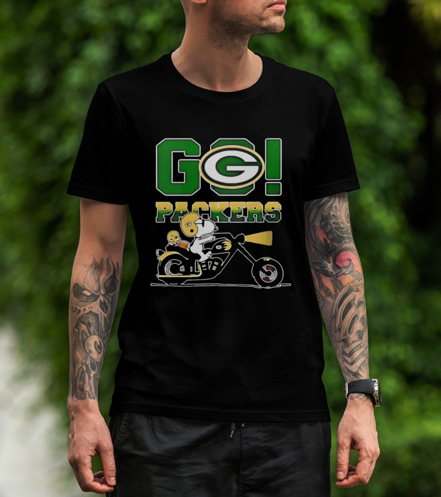 Snoopy Riding Motorcycle Go Packers NFL Fan Celebration T-Shirt