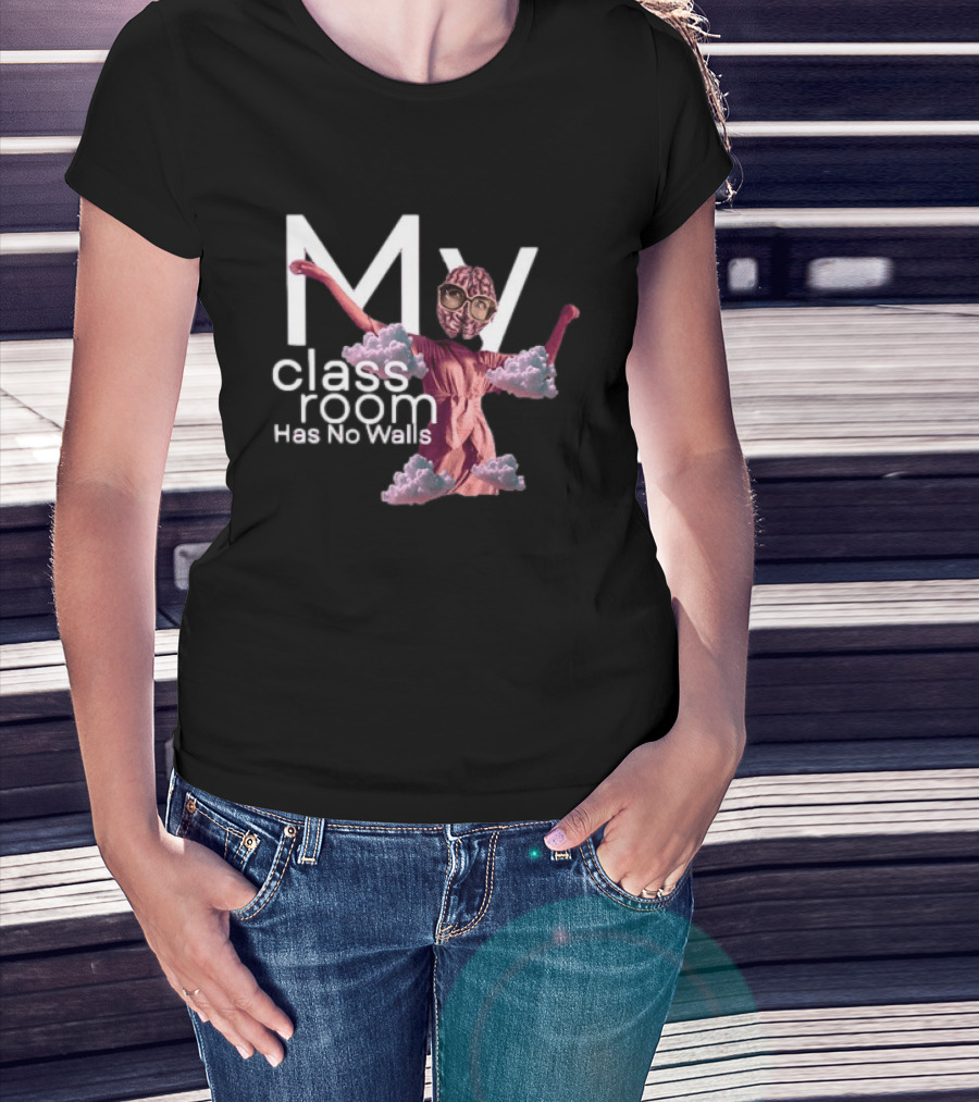 My Classroom Has No Walls Surreal Retro Brain Head Clouds T-Shirt
