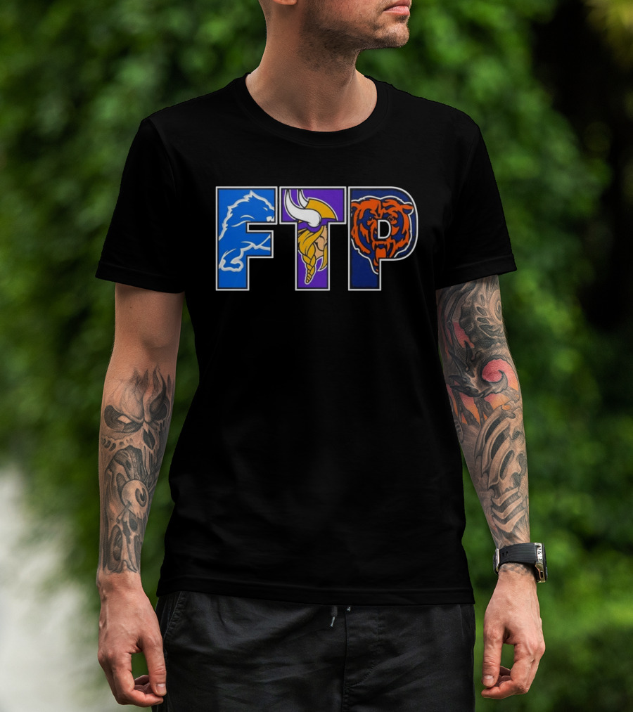 FTP Detroit Lions Minnesota Vikings Chicago Bears Logos T-Shirt
