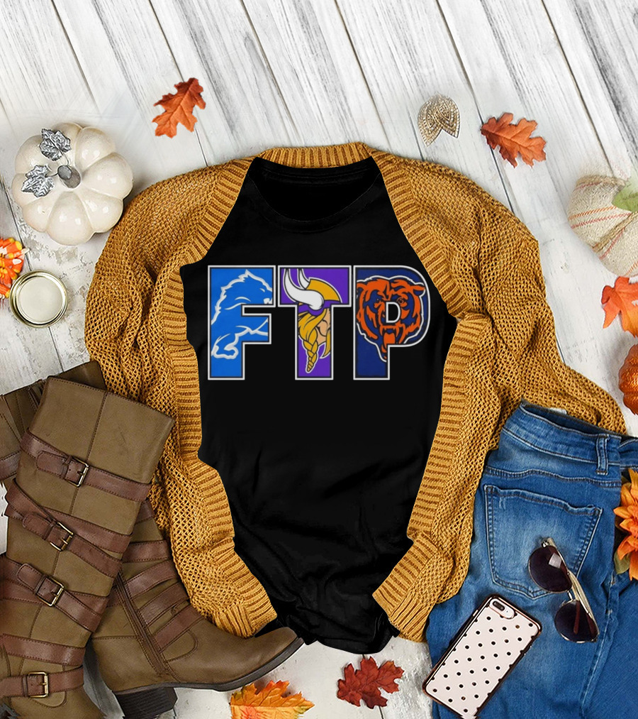 FTP Detroit Lions Minnesota Vikings Chicago Bears Logos T-Shirt