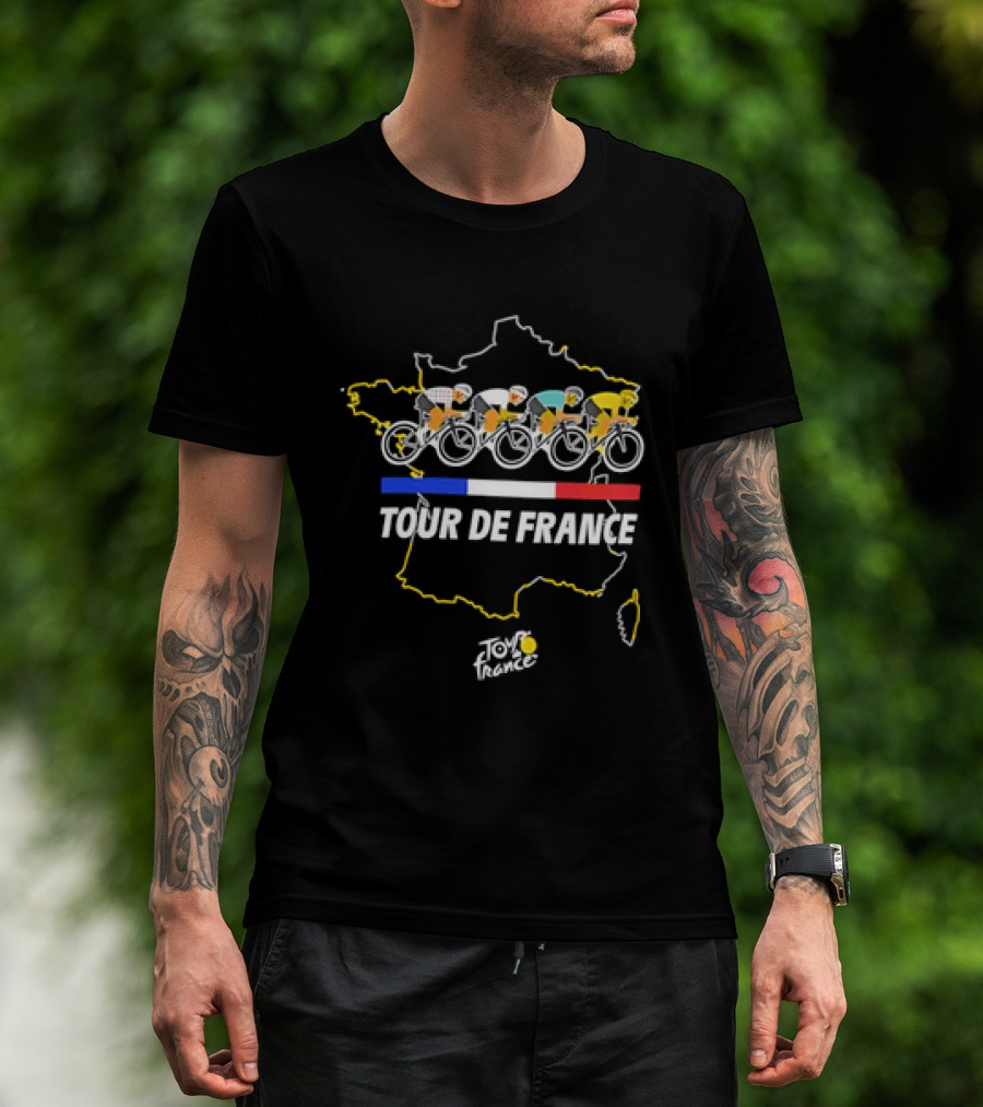 Tour De France Cyclists Racing Over Map Of France T-Shirt