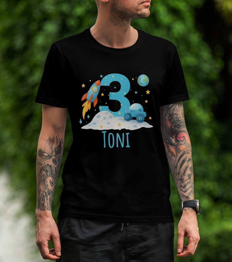 3rd Birthday Space Rocket Planet Personalized Toni T-Shirt