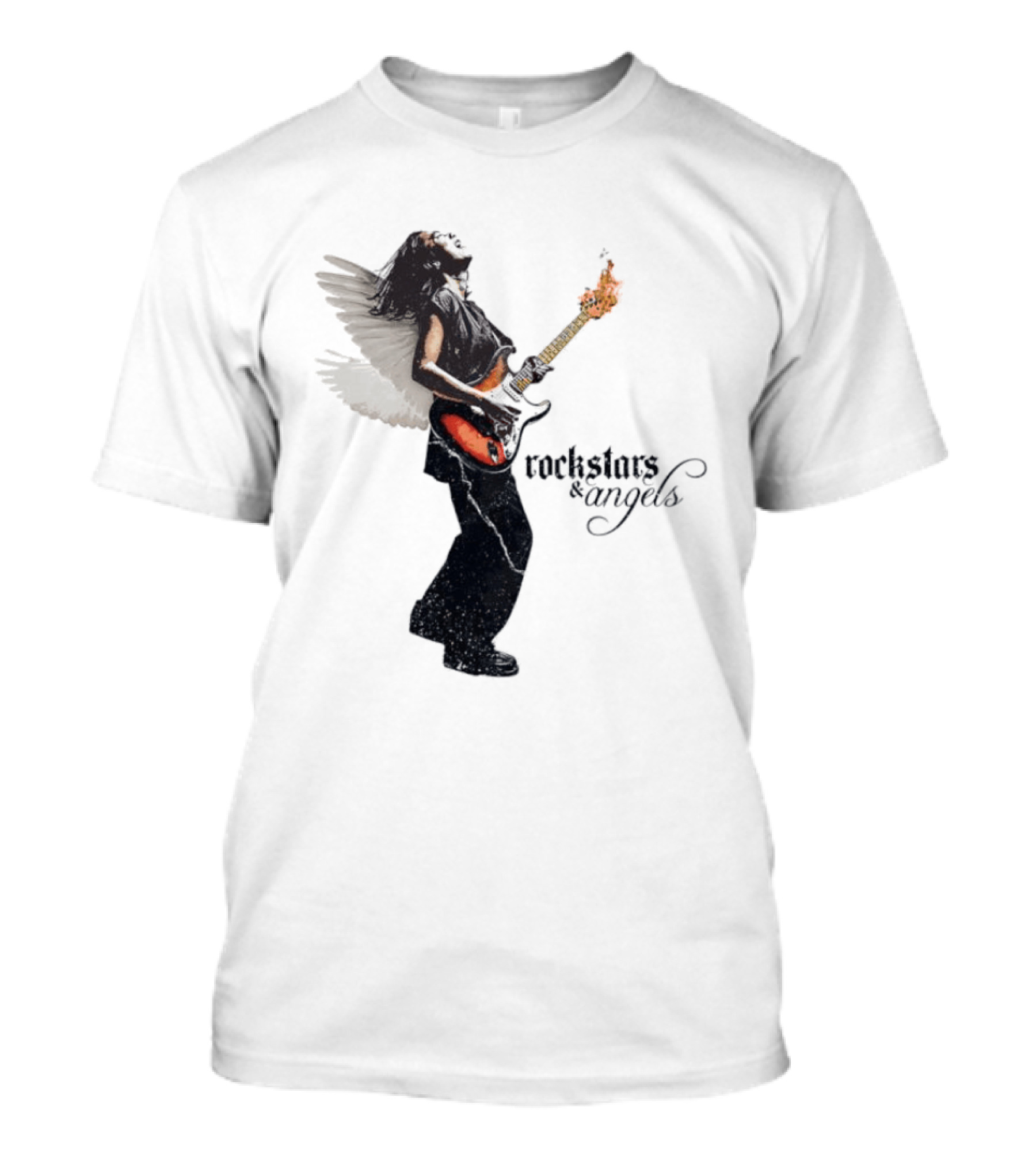 Angel Guitarist With Fiery Rockstars And Angels T-Shirt