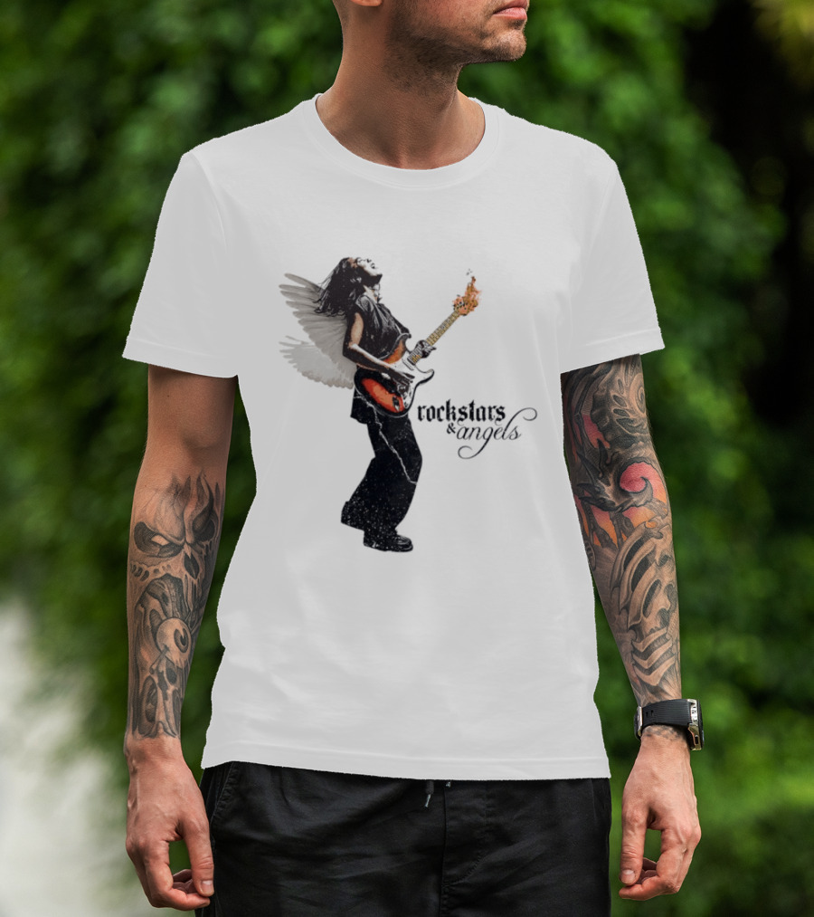Angel Guitarist With Fiery Rockstars And Angels T-Shirt