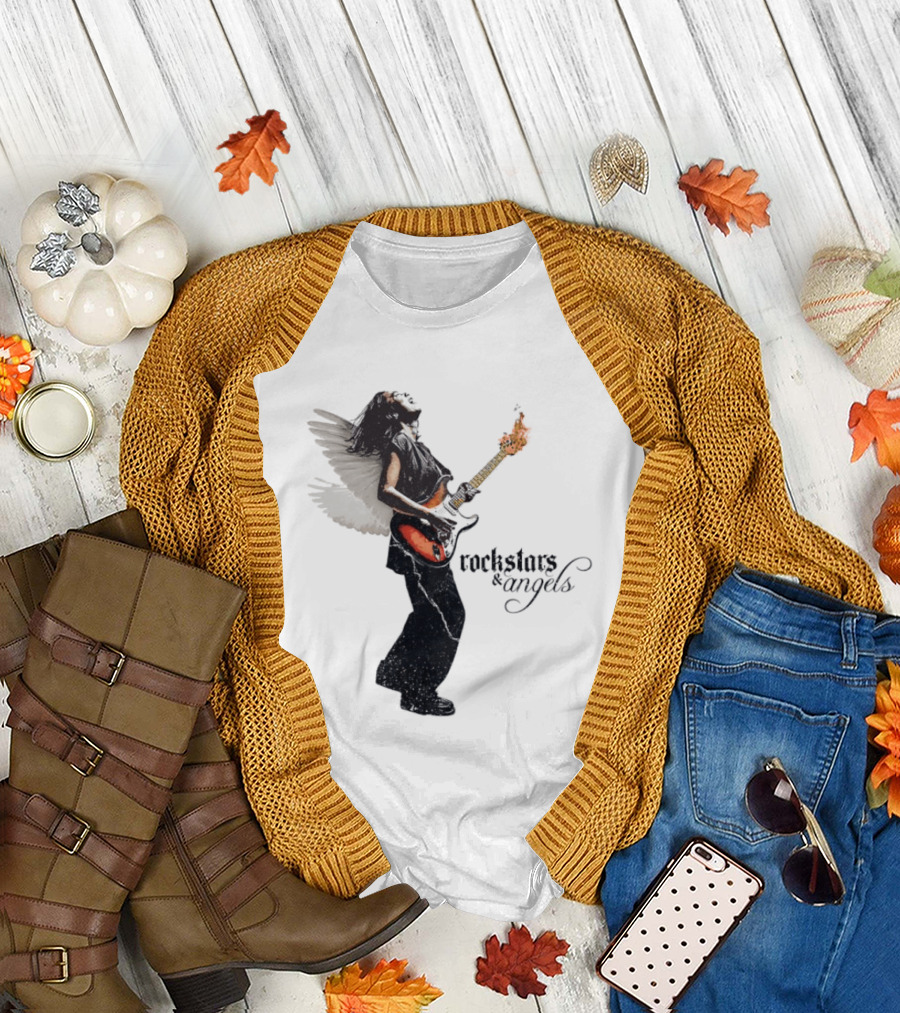 Angel Guitarist with Fiery Rockstars and Angels T-Shirt