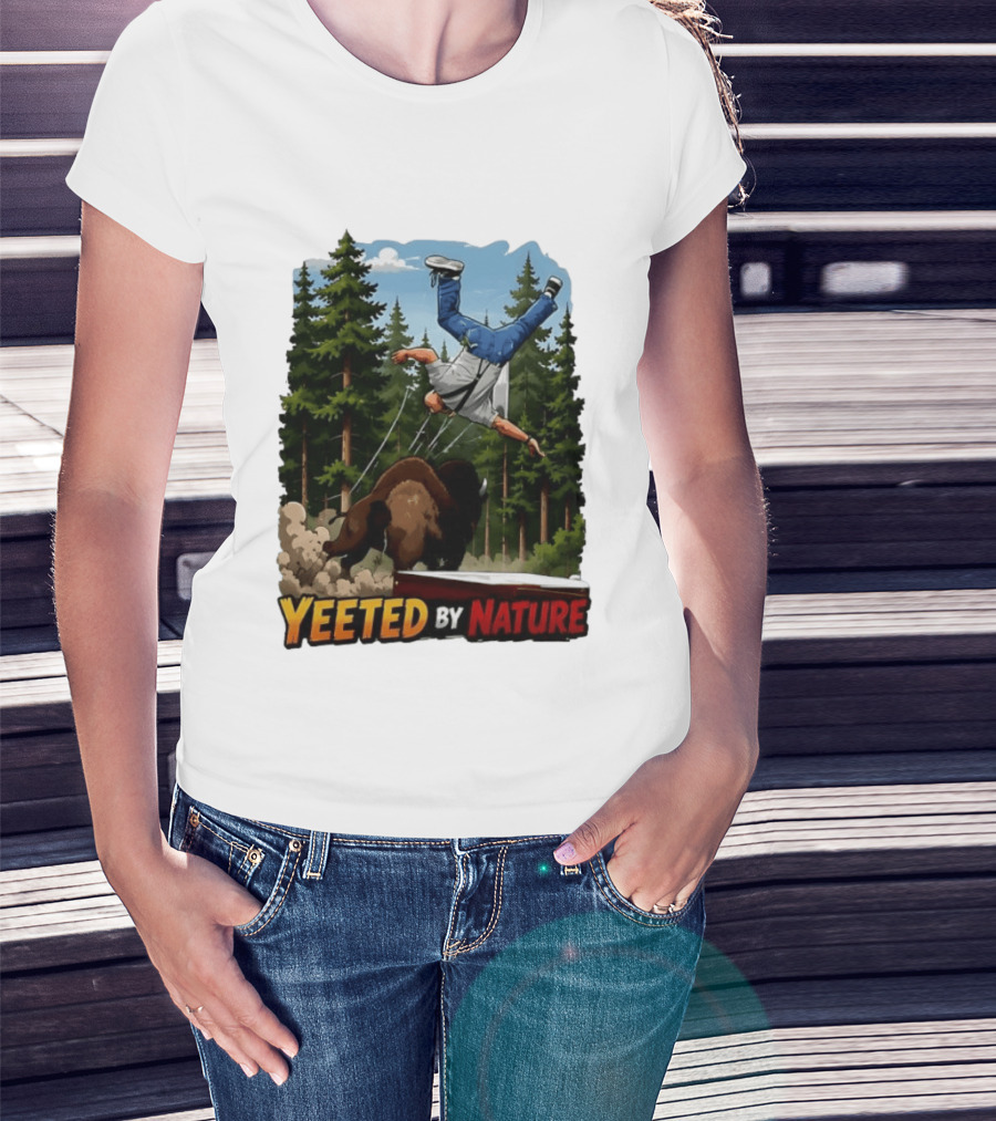 Bison Tossing Tourist Adventure Yeeted By Nature Comedy T-Shirt