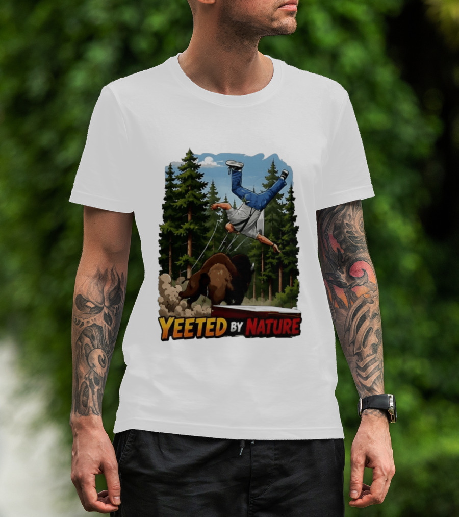 Bison Tossing Tourist Adventure Yeeted By Nature Comedy T-Shirt
