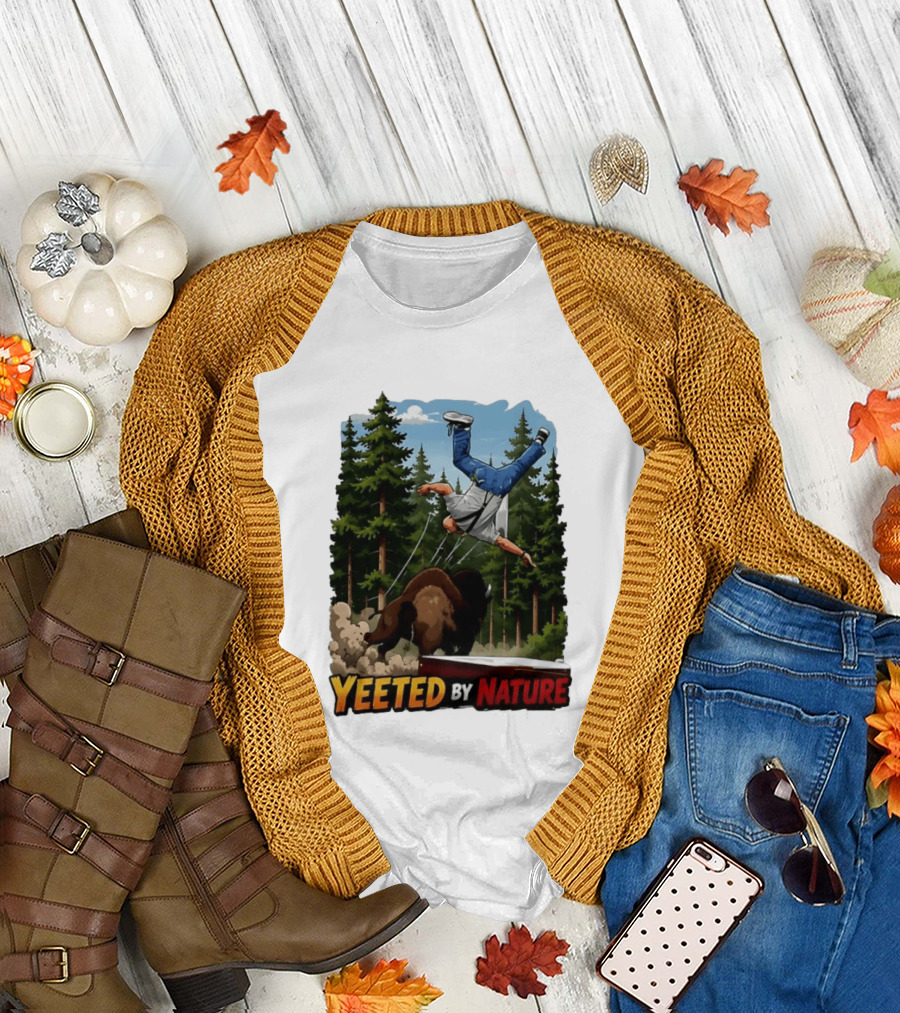 Bison Tossing Tourist Adventure Yeeted By Nature Comedy T-Shirt