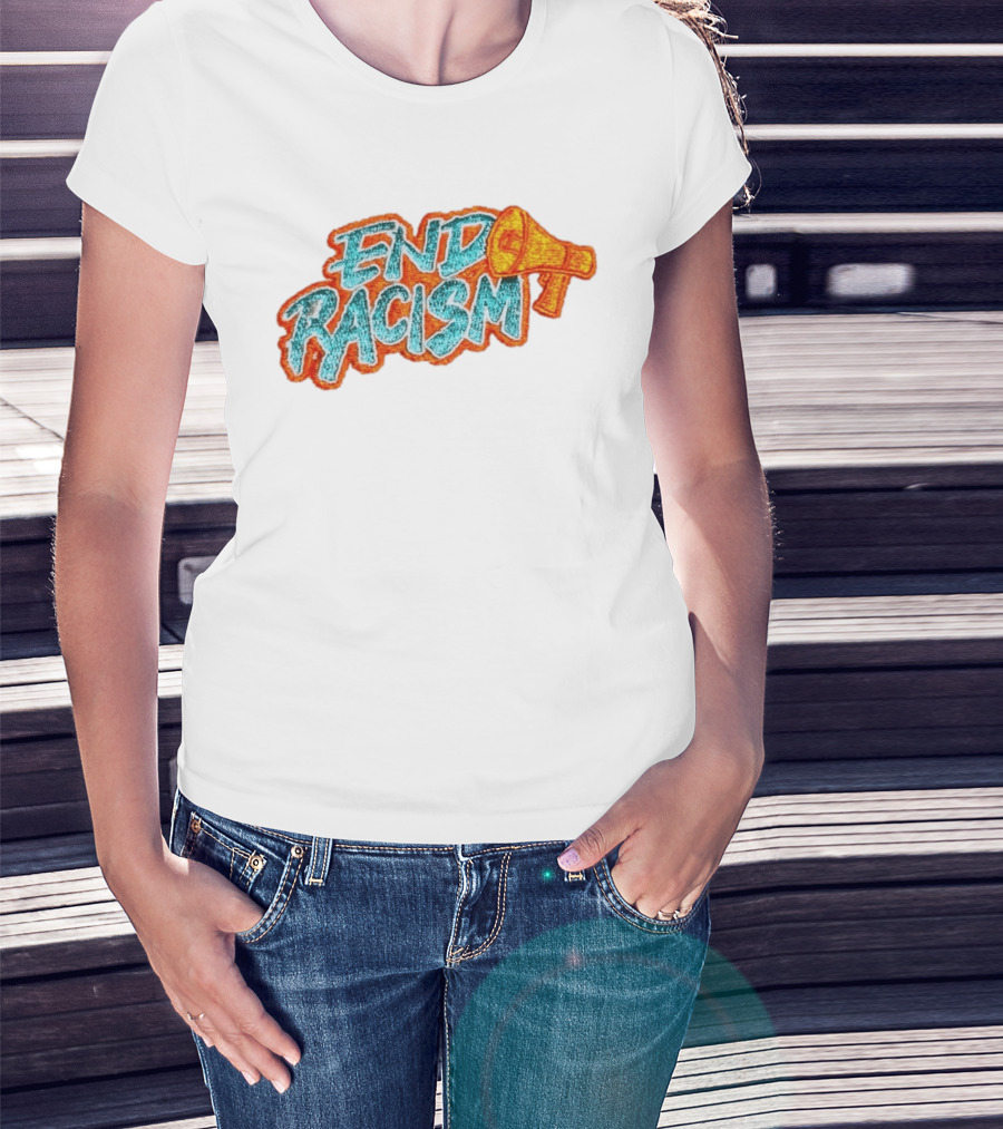 End Racism Embroidered Iron On Patch With Megaphone Applique T-Shirt