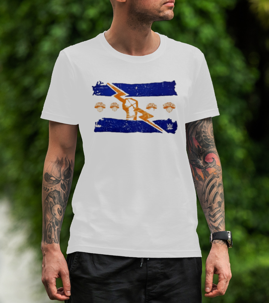New York Knicks WWE Best In The World Distressed Blue Lightning Bolt Knicks Basketball T-Shirt