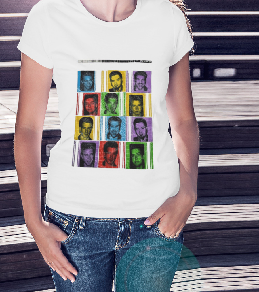 NSYNC Justin Timberlake JC Chasez Joey Fatone Lance Bass Chris Kirkpatrick Vibrant Portrait Grid Stereo Bars T-Shirt