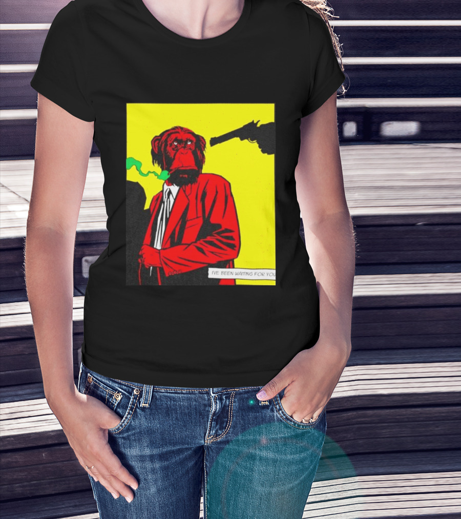 Chimpanzee Hitman Smoking Scene I've Been Waiting For You T-Shirt