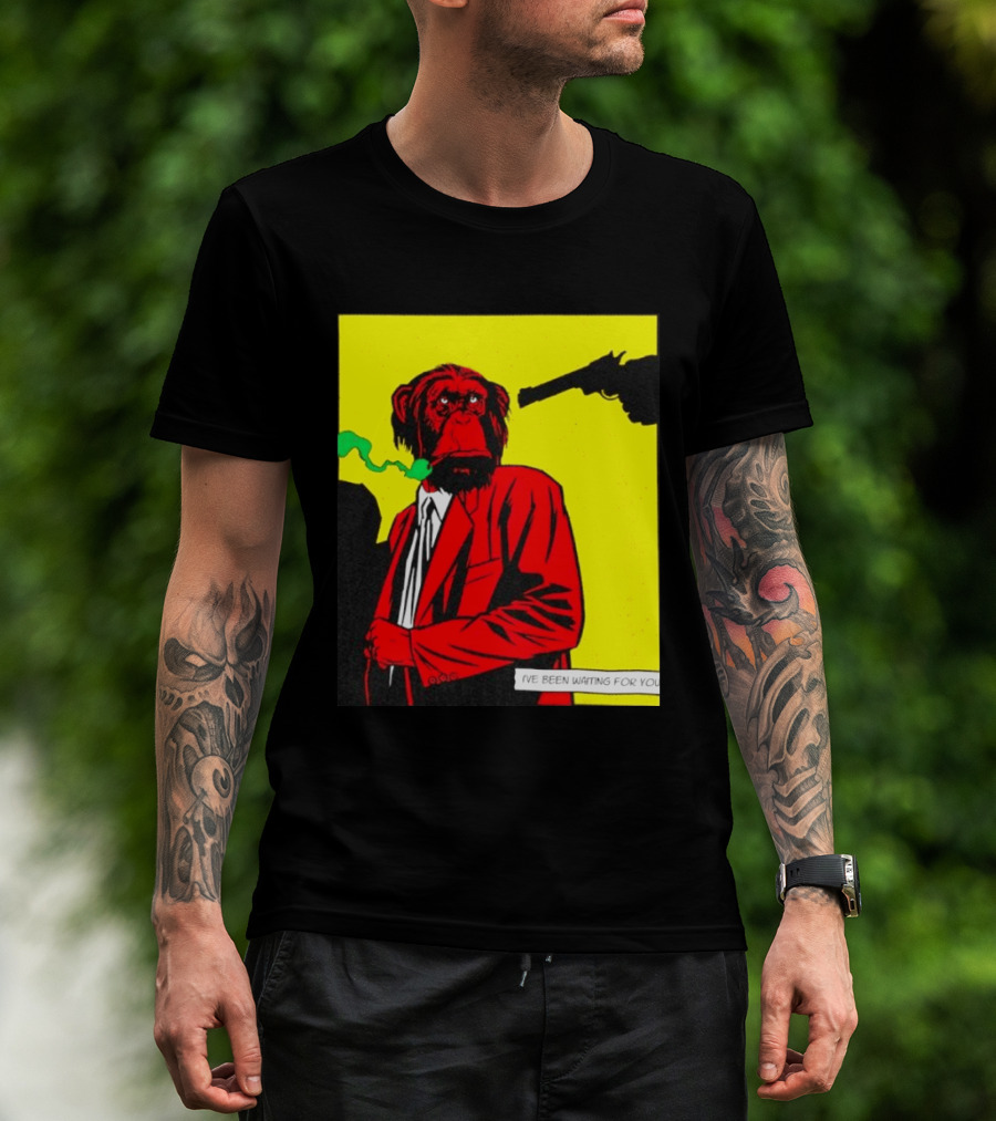 Chimpanzee Hitman Smoking Scene I've Been Waiting For You T-Shirt
