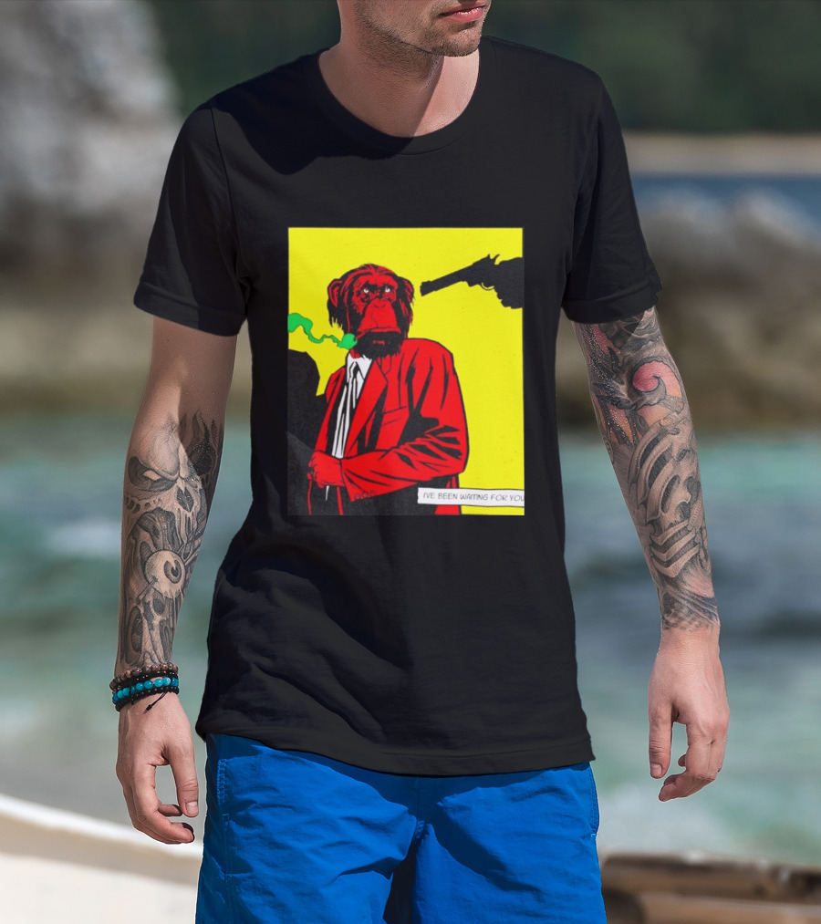Chimpanzee Hitman Smoking Scene I've Been Waiting For You T-Shirt