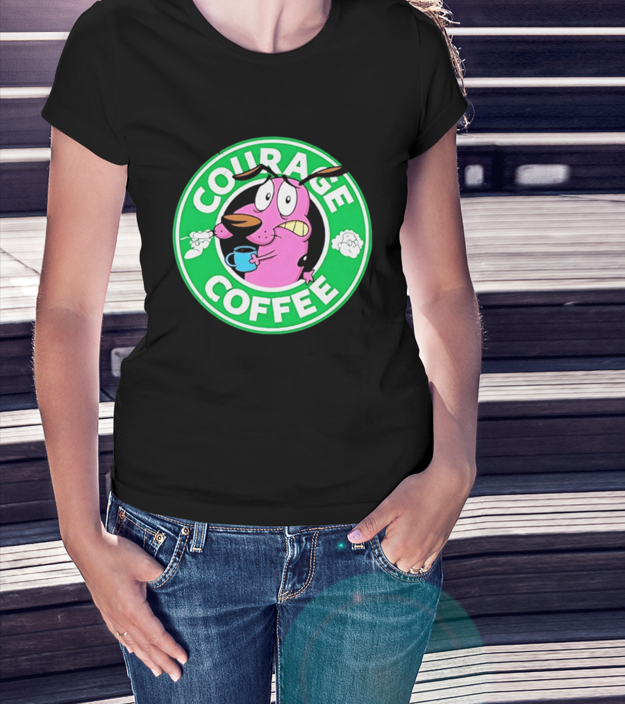Courage The Cowardly Dog Coffee Parody Green Circle T-Shirt