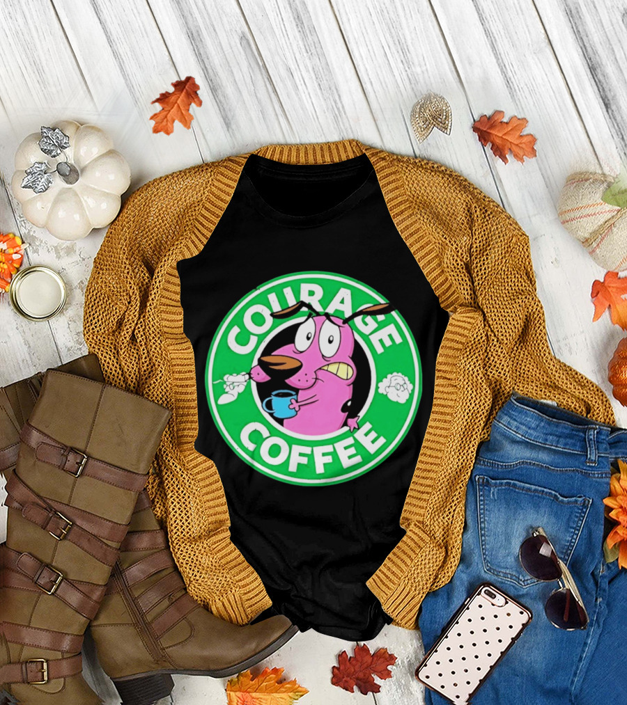 Courage the Cowardly Dog Coffee Parody Green Circle T-Shirt