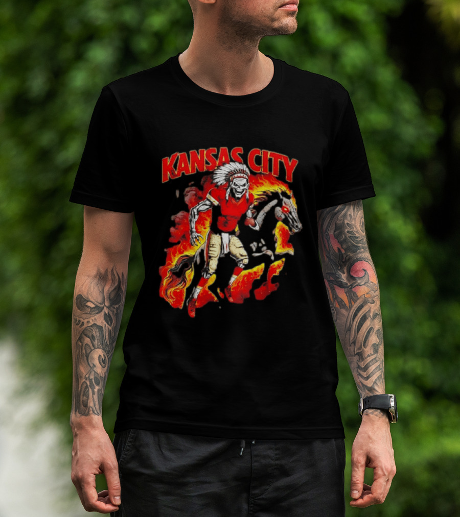 Kansas City Skeleton Player Riding Flaming Horse T-Shirt