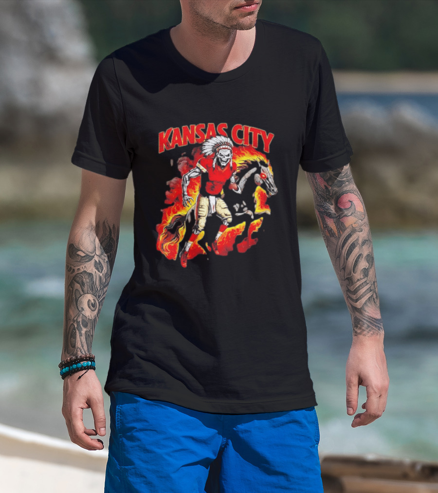 Kansas City Skeleton Player Riding Flaming Horse T-Shirt