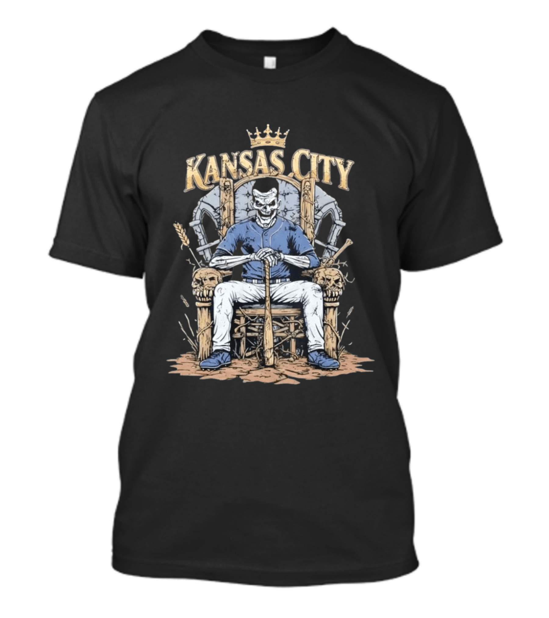 Kansas City Skeleton King On Throne With Baseball Bat T-Shirt