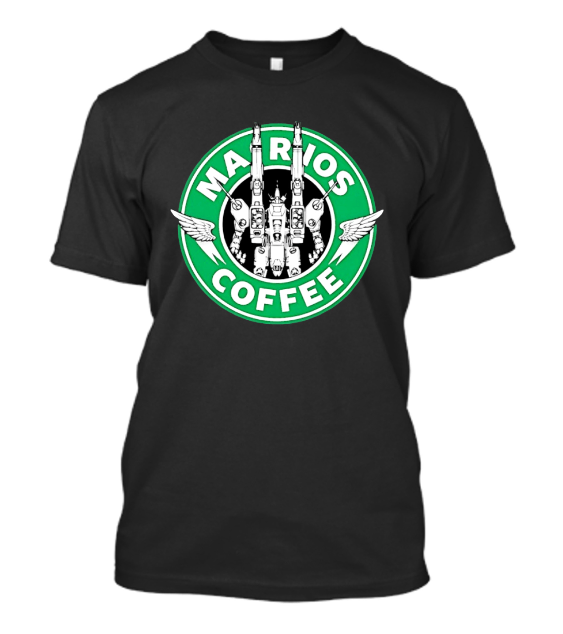 Marios Coffee Mech Robot Wings Green Circular T-Shirt