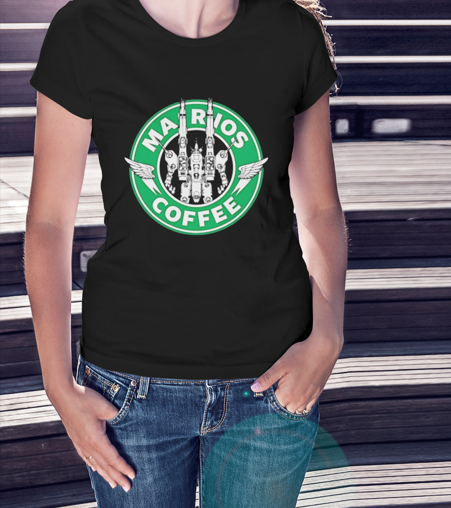 Marios Coffee Mech Robot Wings Green Circular T-Shirt