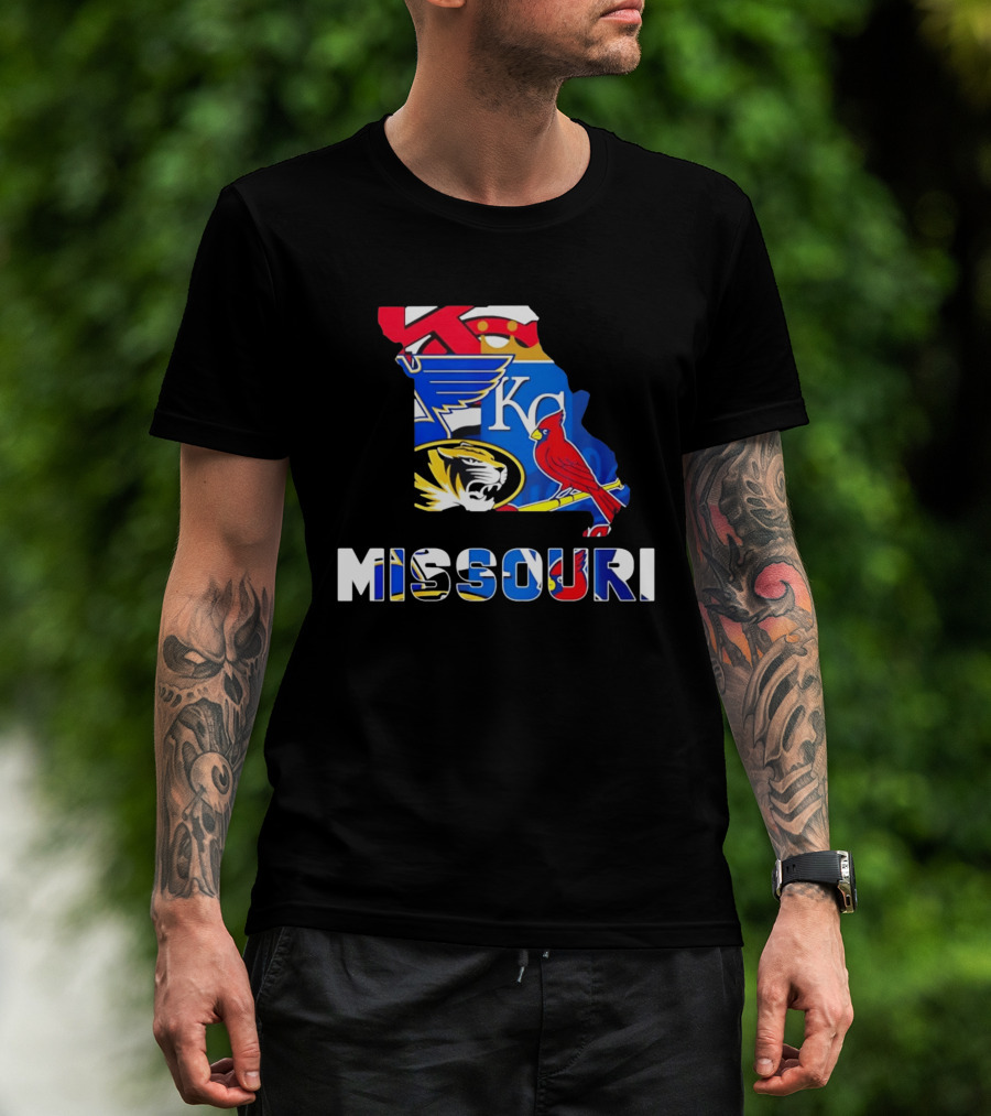 Missouri Sports Map KC Royals Cardinals Blues Tigers State Pride T-Shirt