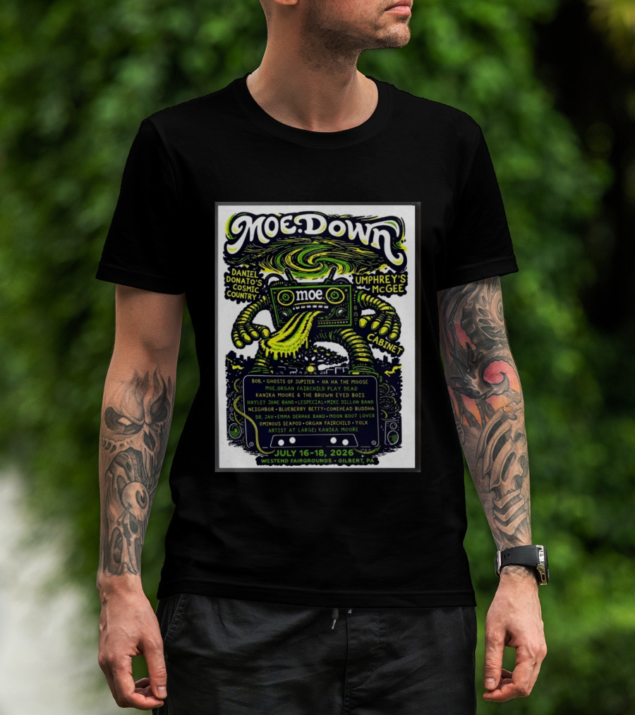 Moe Down Festival July 16 18 2026 Featuring Umphrey's McGee Cabinet Daniel Donato At Westend Fairgrounds Gilbert PA T-Shirt